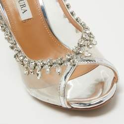 Aquazzura Silver Leather and PVC Temptation Slingback Pumps Size 37