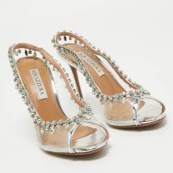 Aquazzura Silver Leather and PVC Temptation Slingback Pumps Size 37