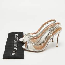 Aquazzura Silver Leather and PVC Temptation Slingback Pumps Size 37