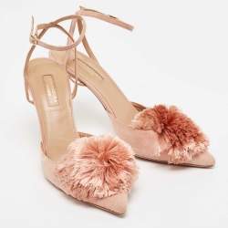 Pre Owned Aquazzura Pink Suede Powder Puff Pointed Toe Slingback Pumps Size 38.5