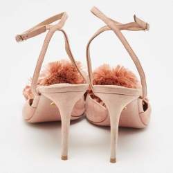 Pre Owned Aquazzura Pink Suede Powder Puff Pointed Toe Slingback Pumps Size 38.5