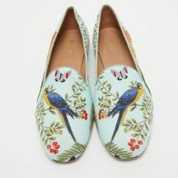 Pre Owned Aquazzura Multicolor Fabric Printed Loafers Size 41