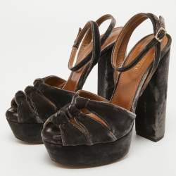 Pre Owned Aquazzura Brown Velvet Mira Block Heel Sandals Size 37