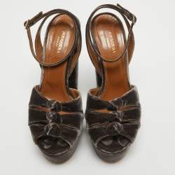 Pre Owned Aquazzura Brown Velvet Mira Block Heel Sandals Size 37