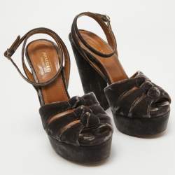 Pre Owned Aquazzura Brown Velvet Mira Block Heel Sandals Size 37