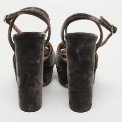 Pre Owned Aquazzura Brown Velvet Mira Block Heel Sandals Size 37