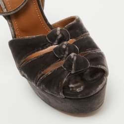 Pre Owned Aquazzura Brown Velvet Mira Block Heel Sandals Size 37