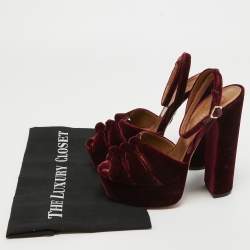 Pre Owned Aquazzura Burgundy Velvet Mira Ankle Straps Sandals Size 37