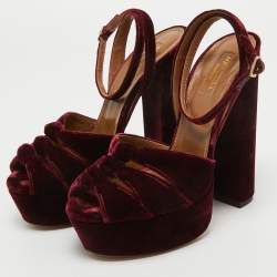 Pre Owned Aquazzura Burgundy Velvet Mira Ankle Straps Sandals Size 37