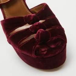 Pre Owned Aquazzura Burgundy Velvet Mira Ankle Straps Sandals Size 37