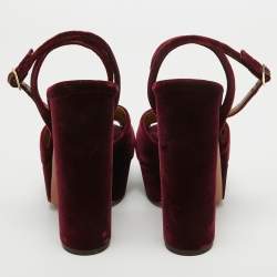 Pre Owned Aquazzura Burgundy Velvet Mira Ankle Straps Sandals Size 37