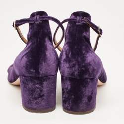 Pre Owned Aquazzura Purple Velvet Block Heel Ankle Strap Pumps Size 40.5
