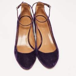 Pre Owned Aquazzura Purple Velvet Block Heel Ankle Strap Pumps Size 40.5