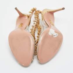 Pre Owned Aquazzura Gold Leather and PVC Temptation Slingback Pumps Size 37