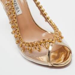 Pre Owned Aquazzura Gold Leather and PVC Temptation Slingback Pumps Size 37