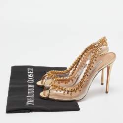 Pre Owned Aquazzura Gold Leather and PVC Temptation Slingback Pumps Size 37