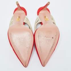 مملوكة مسبقًا Aquazzura Red/Gold Suede and Leather Rendez Vous Slides Size  36.5