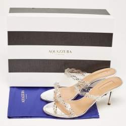 Aquazzura Transparent PVC and Crystal Embellished Strappy Slide Sandals Size 38