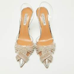 Pre Owned Aquazzura Transparent Crystal Embellished PVC Slingback Pumps Size 41