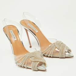 Pre Owned Aquazzura Transparent Crystal Embellished PVC Slingback Pumps Size 41