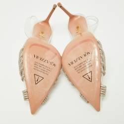 Pre Owned Aquazzura Transparent Crystal Embellished PVC Slingback Pumps Size 41