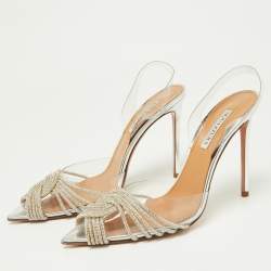 Pre Owned Aquazzura Transparent Crystal Embellished PVC Slingback Pumps Size 41