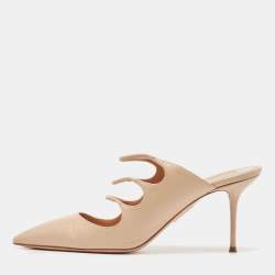 Pre Owned Aquazzura Beige Leather Minute Mules Size 40