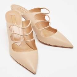 Pre Owned Aquazzura Beige Leather Minute Mules Size 40