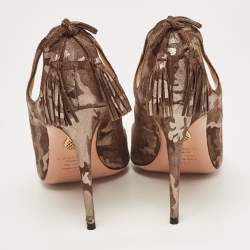 Pre Owned Aquazzura Brown Suede Animal Print Pumps Size 39.5