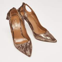 Pre Owned Aquazzura Brown Suede Animal Print Pumps Size 39.5