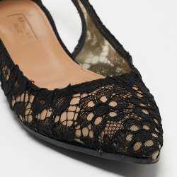 Pre Owned Aquazzura Black Mesh and Suede Bow Tie Flats Size 38
