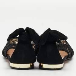 Pre Owned Aquazzura Black Mesh and Suede Bow Tie Flats Size 38