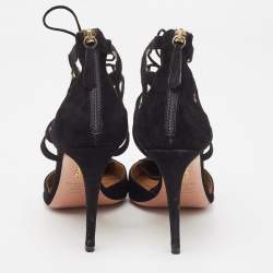 Pre Owned Aquazzura Black Suede Belgravia Lace Up Pumps Size 41