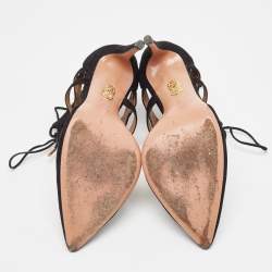 Pre Owned Aquazzura Black Suede Belgravia Lace Up Pumps Size 41