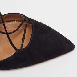 Pre Owned Aquazzura Black Suede Belgravia Lace Up Pumps Size 41