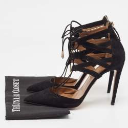 Pre Owned Aquazzura Black Suede Belgravia Lace Up Pumps Size 41