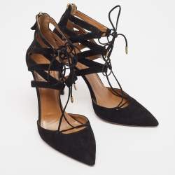 Pre Owned Aquazzura Black Suede Belgravia Lace Up Pumps Size 41