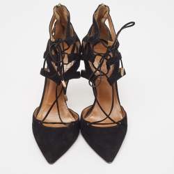 Pre Owned Aquazzura Black Suede Belgravia Lace Up Pumps Size 41