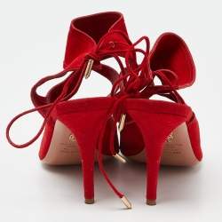 Pre Owned Aquazzura Red Suede Sexy Thing Cutout Sandals Size 40