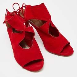 Pre Owned Aquazzura Red Suede Sexy Thing Cutout Sandals Size 40