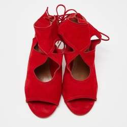 Pre Owned Aquazzura Red Suede Sexy Thing Cutout Sandals Size 40