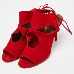 Pre Owned Aquazzura Red Suede Sexy Thing Cutout Sandals Size 40