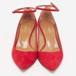 Aquazzura Red Suede Pointed Toe Pumps Size 37.5