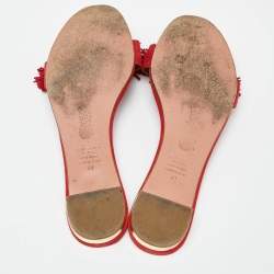 Pre Owned Aquazzura Red Suede Fringe Flat Slides Size 41