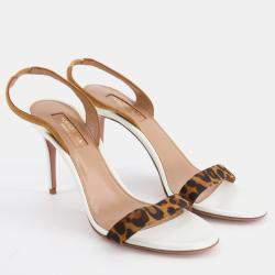 Aquazzura Nude Leopard Ankle Strap Sandals Size 37