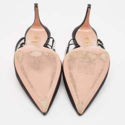 Pre Owned Aquazzura Black Satin Crystal Embellished Mules Size 40.5