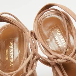 Pre Owned Aquazzura Pink Suede Platform Ankle Wrap Sandals Size 39.5