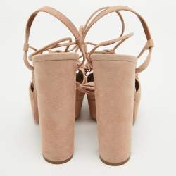 Pre Owned Aquazzura Pink Suede Platform Ankle Wrap Sandals Size 39.5