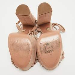 Pre Owned Aquazzura Pink Suede Platform Ankle Wrap Sandals Size 39.5