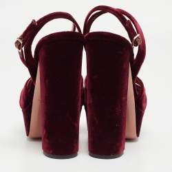 Pre Owned Aquazzura Burgundy Knotted Velvet Mira Sandals Size 36.5